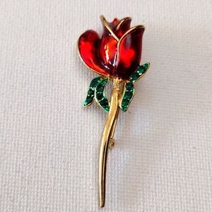 Beautiful enamel painted rose brooch.